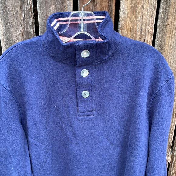 Joseph Turner Button Henley Sweatshirt Pullover M Navy Blue Pink Cotton Men's - Picture 2 of 7